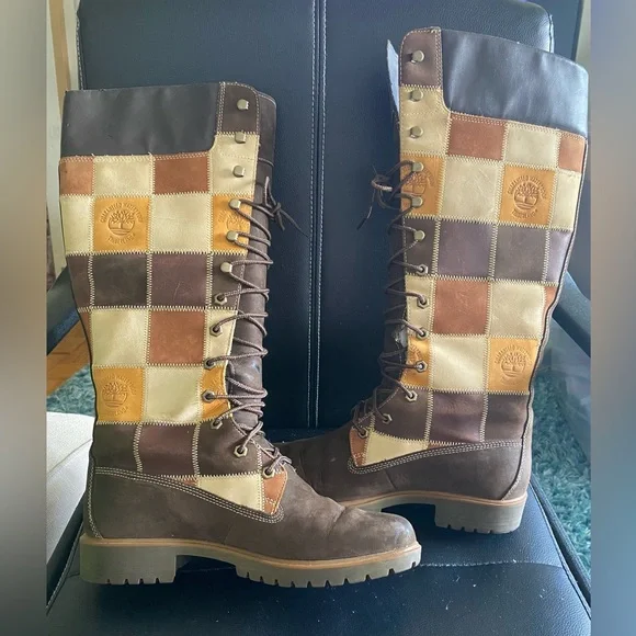 Timberland Patchwork Knee-High Leather Boots Size 11 - Picture 13 of 16